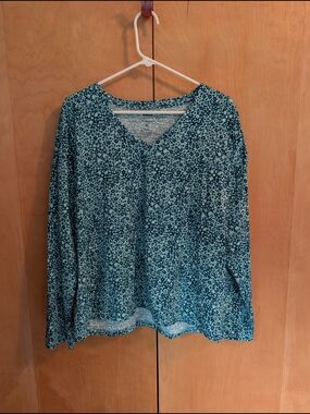 Sonoma Women's XL Teal Floral V-Neck Long Sleeve Top